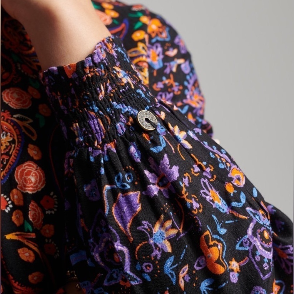 Superdry Multicolor Paisley High Neck Long Sleeve Cottagecore Boho Mini Dress - Picture 13 of 15